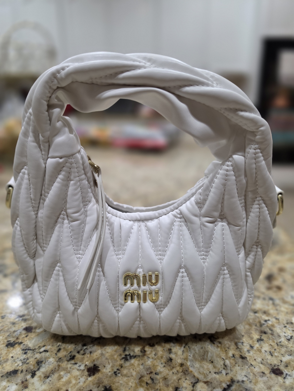 Miu Miu White Quilted Mini Shoulder Bag with Gold Logo